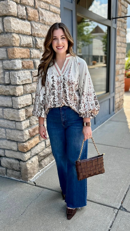 Maddie Floral Long Sleeve Top - Ecru