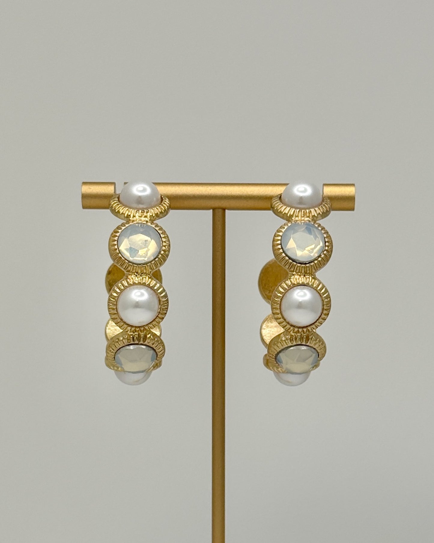 Round Pearl and Glass Bead Hoops