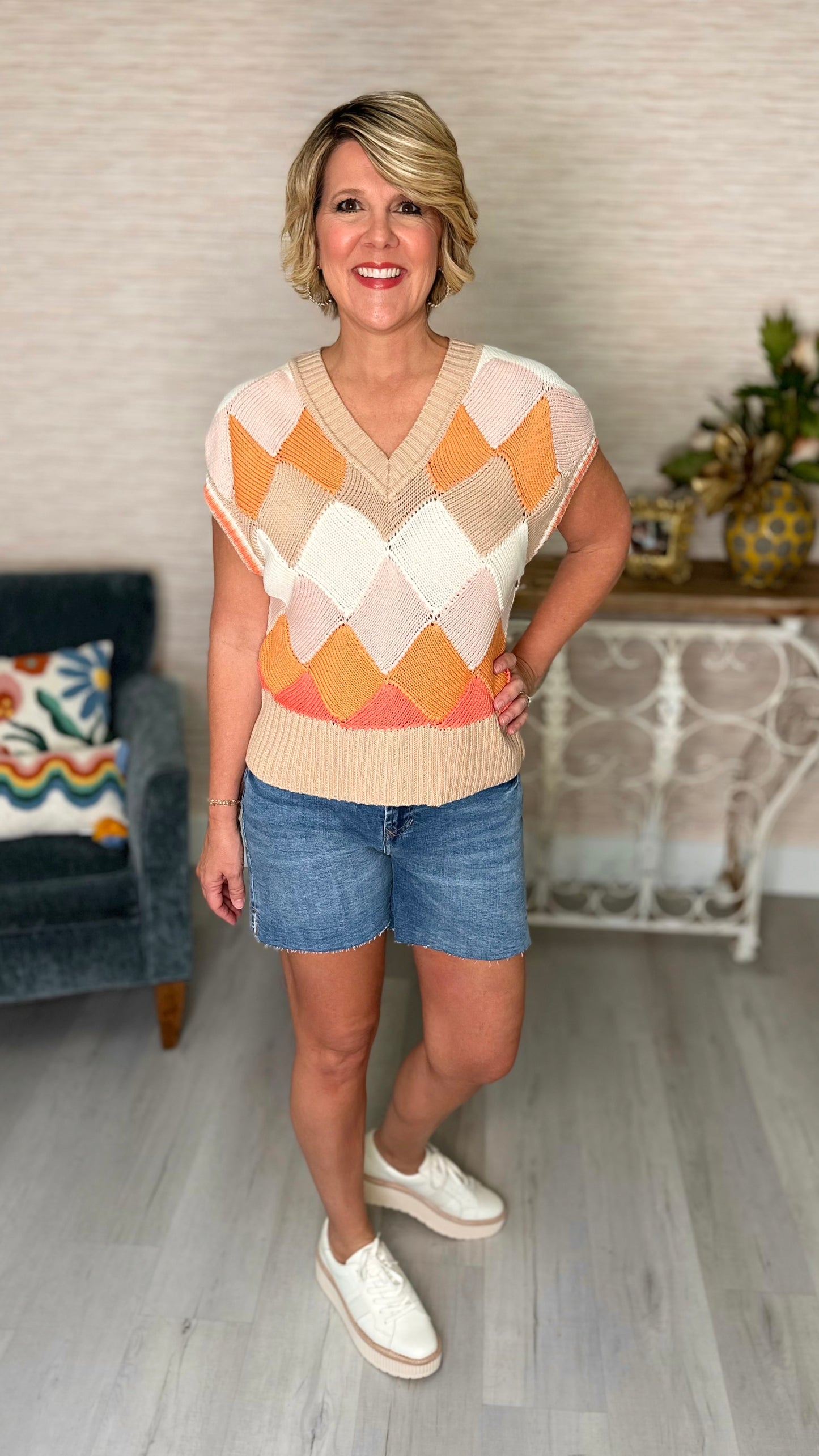 Another Love Sunburst Argyle Sweater Vest