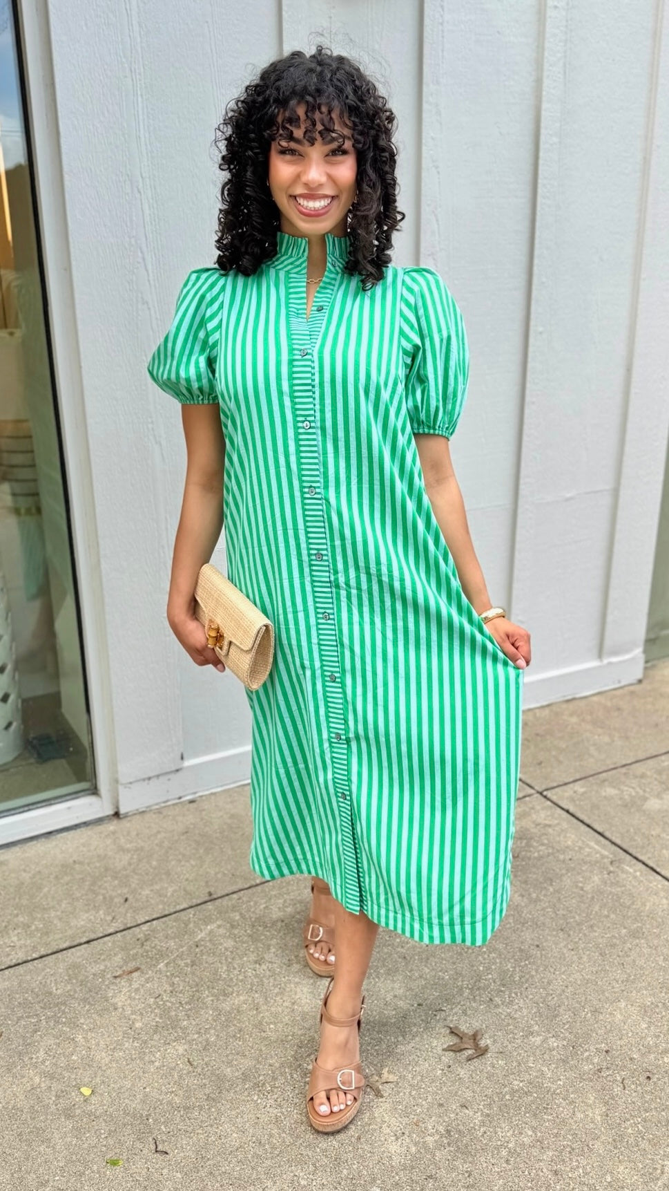 Serena Striped Midi Dress - Green