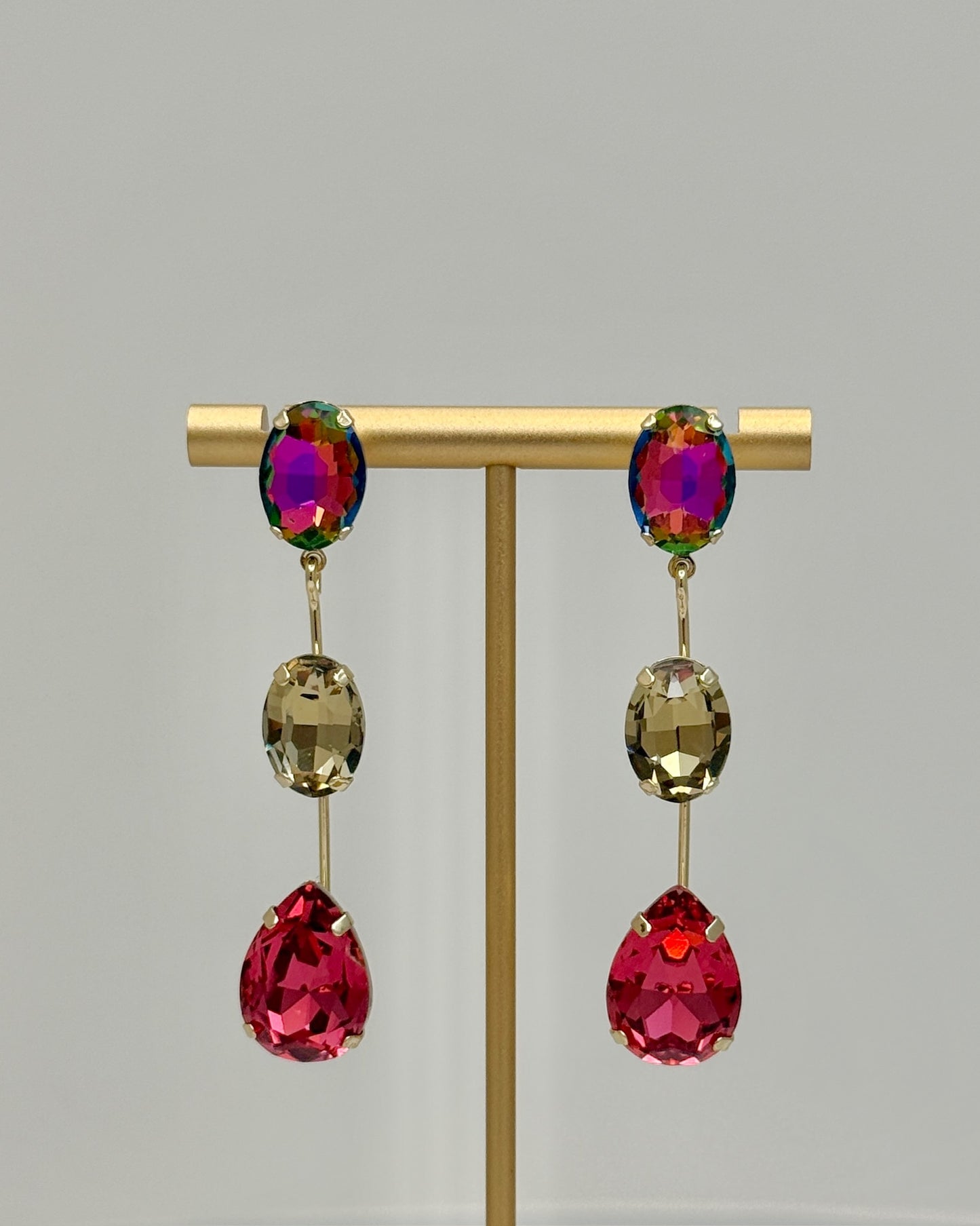 Fuchsia 3-Tier Drop Earrings