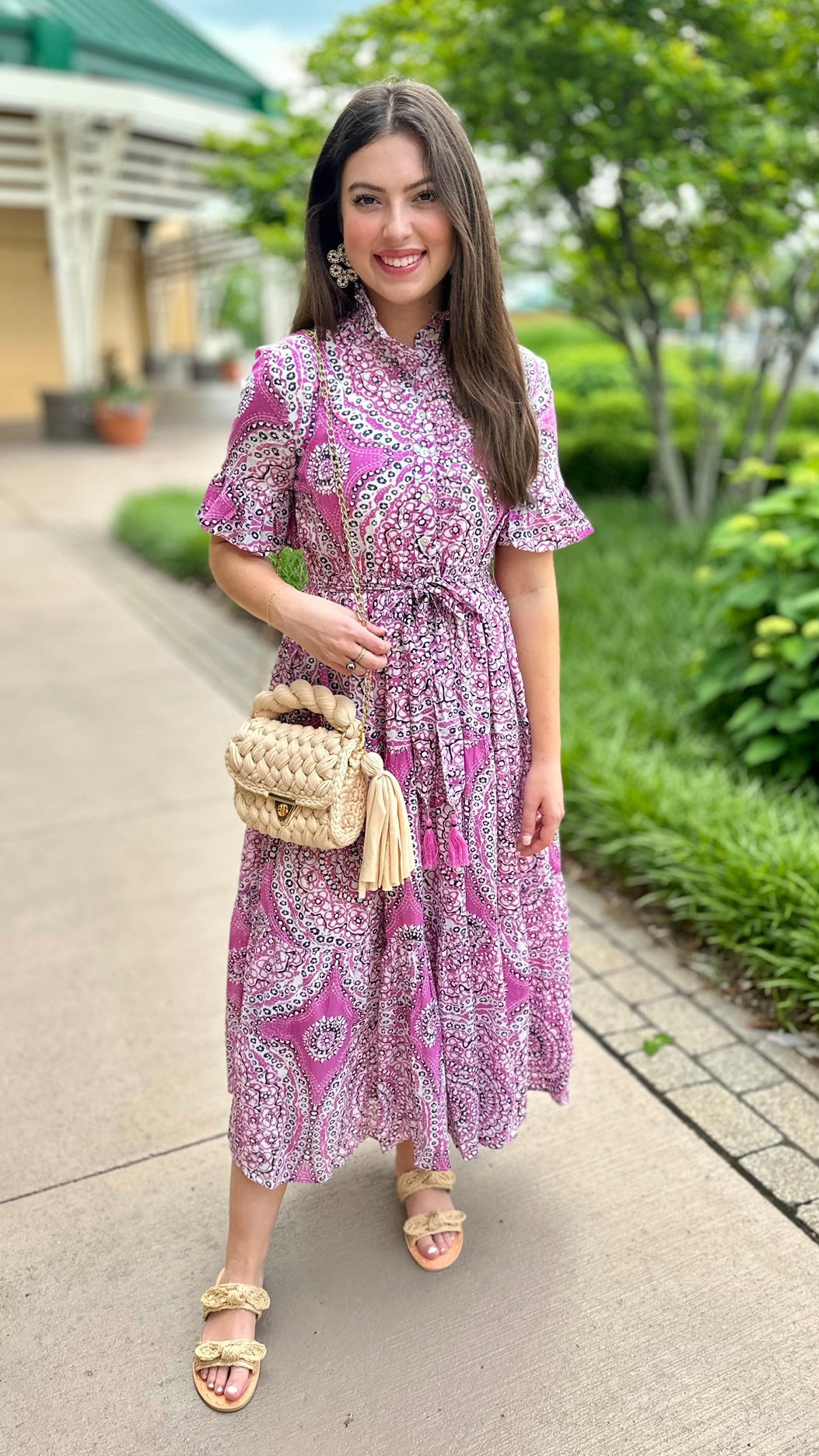 Ivy Jane Lilac Paisley Ruffle Collar Tie Waist Midi Dress