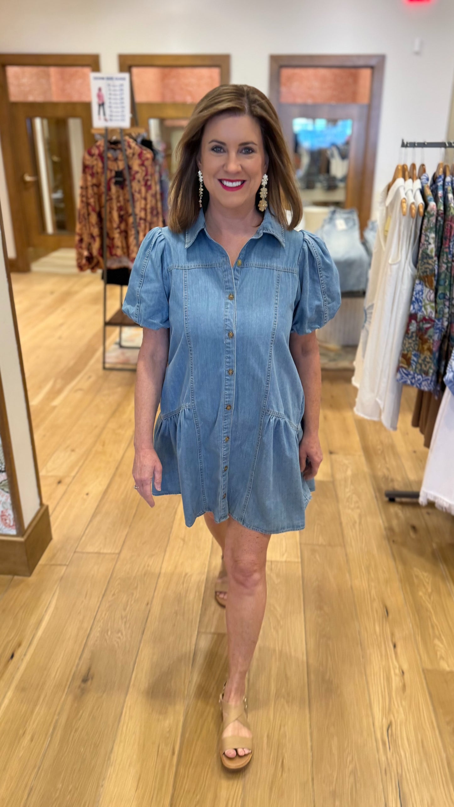 Pretty Puff Denim Dress - Light Blue