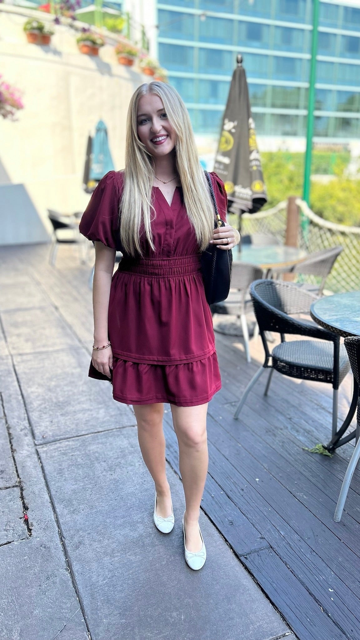 Perfect Puff Sleeve Dress - Burgundy