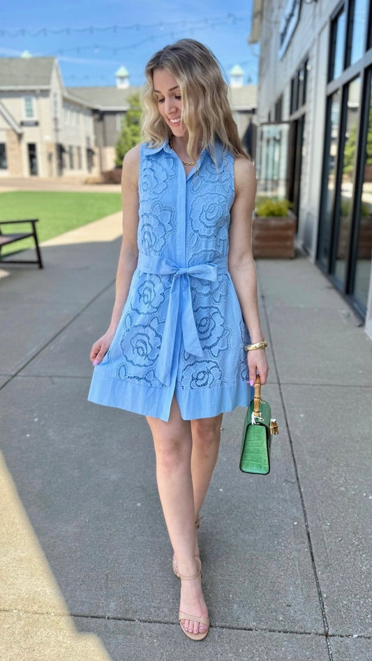 Rose Lace Dress - Light Blue
