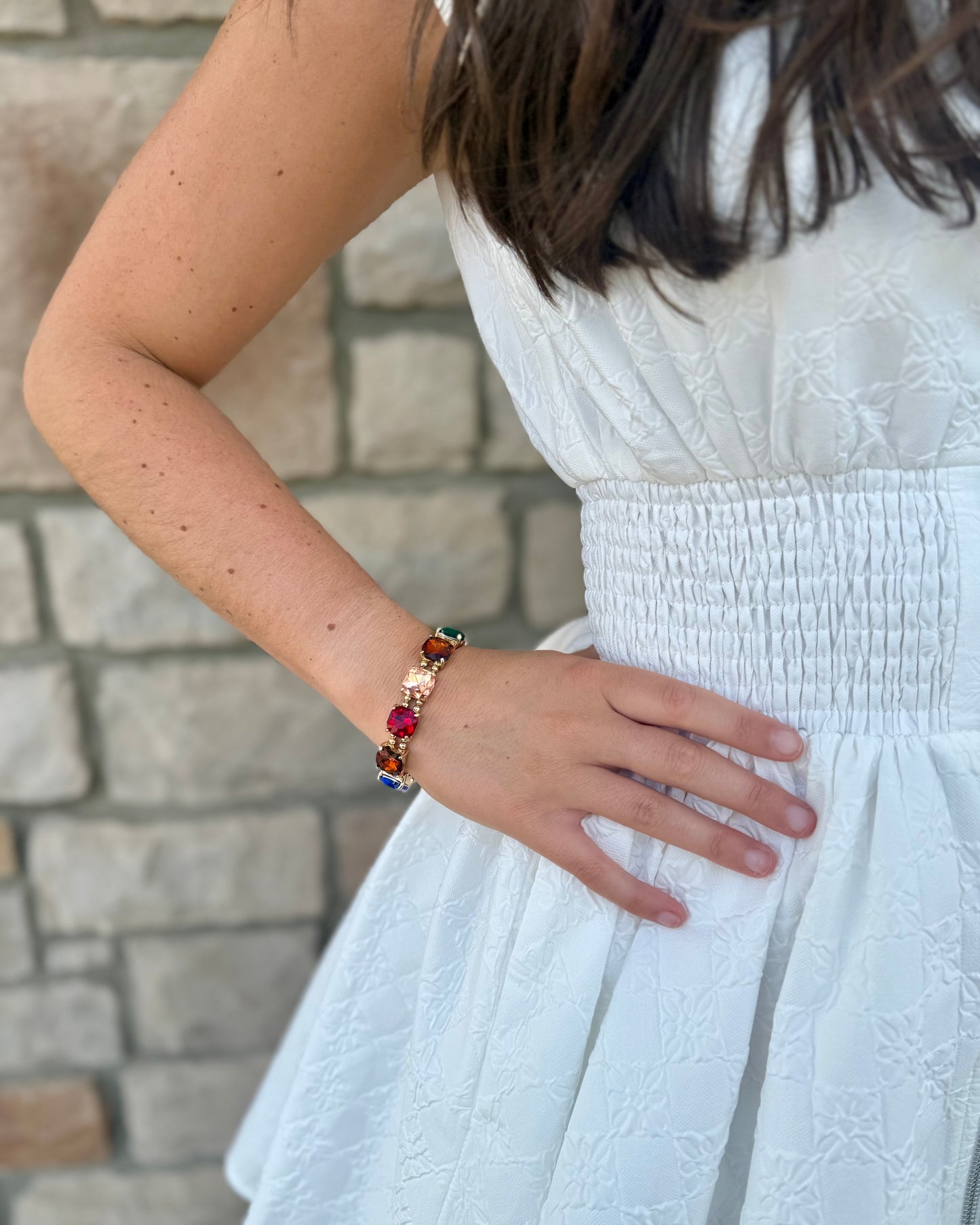 Cushion Cut Glass Bracelet - Multi