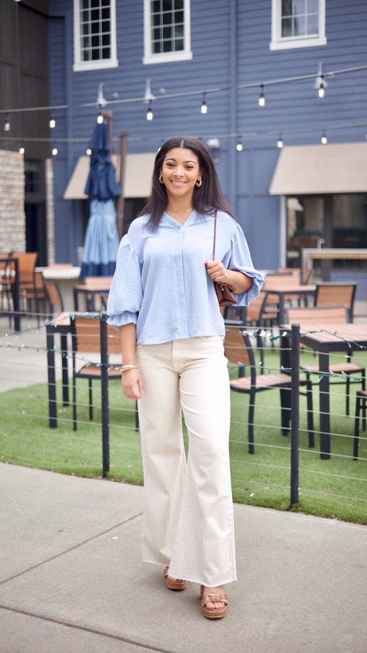 Sarah Button Up Blouse - Blue