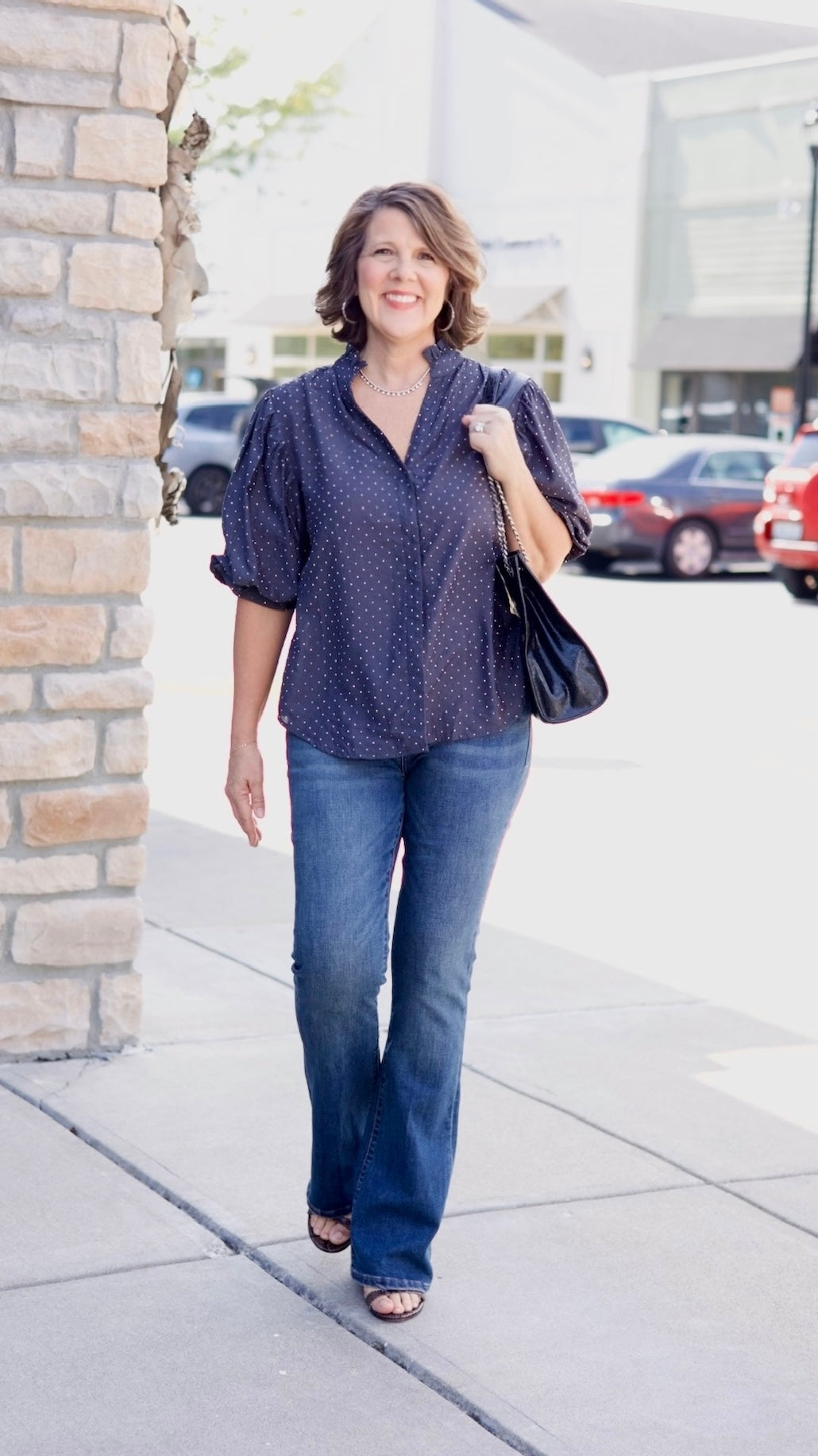 Julia Rhinestone Studded Top - Charcoal