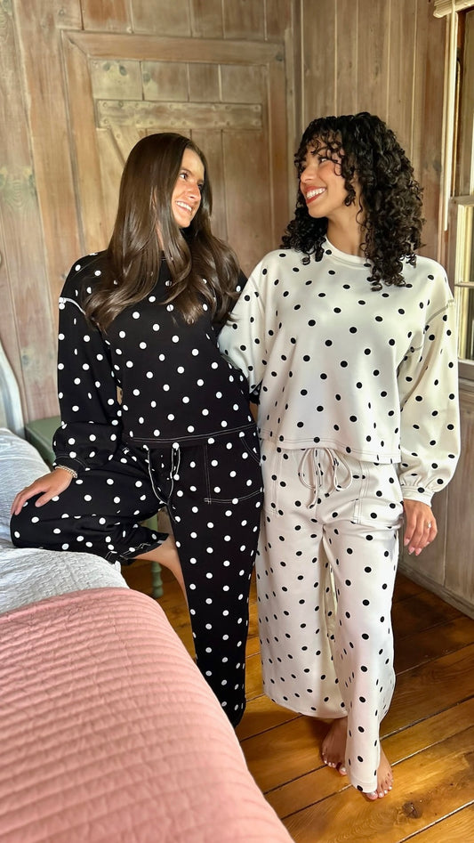 Kacey Polka Dot Leisure Pant - Black & White