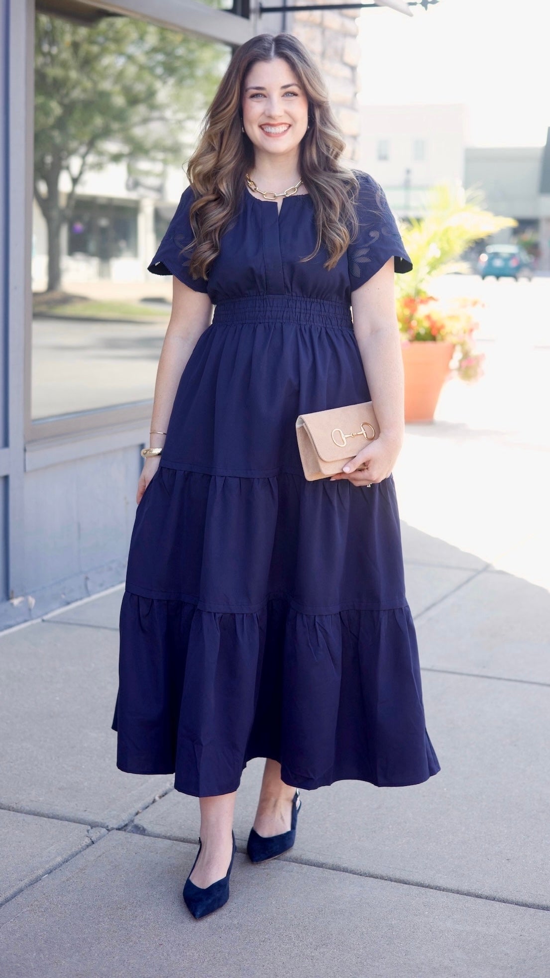 Nora Cinch Waist Dress - Navy