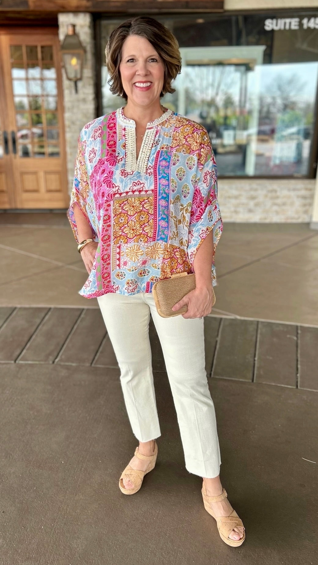 Dolman Sleeve Mixed Print Top - Blue