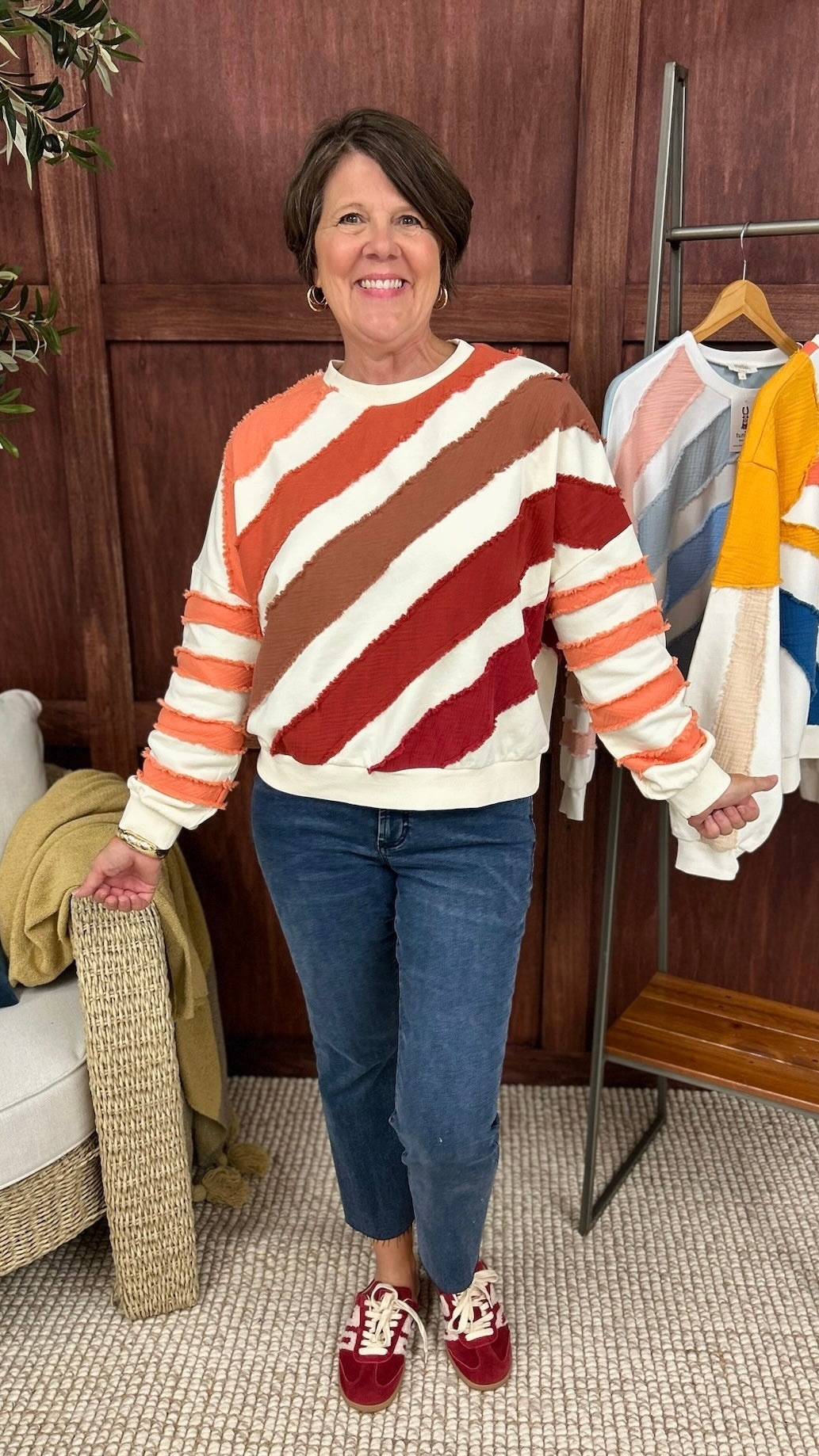 Agnes Wavy Stripe Pullover - Rust Mix