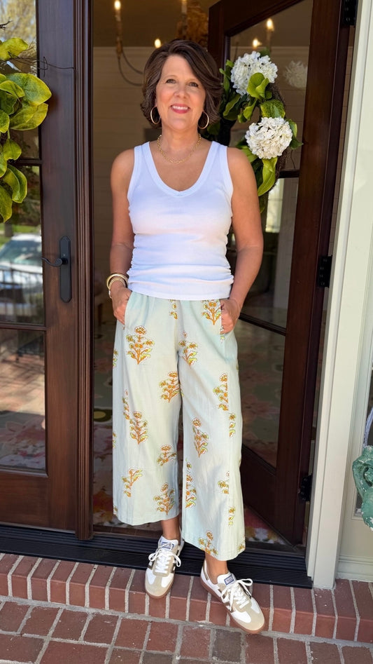 Ivy Jane Print Barrel Pant - Aqua