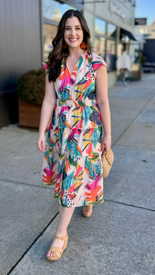 Abstract Mix Midi Dress