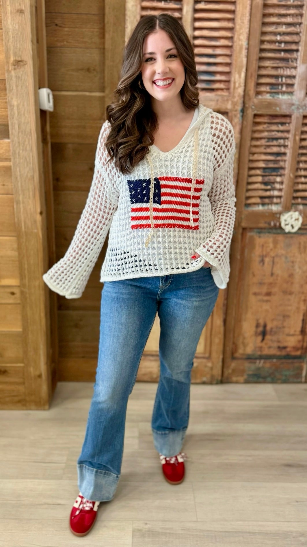 God Bless The USA Crochet Hoodie - White