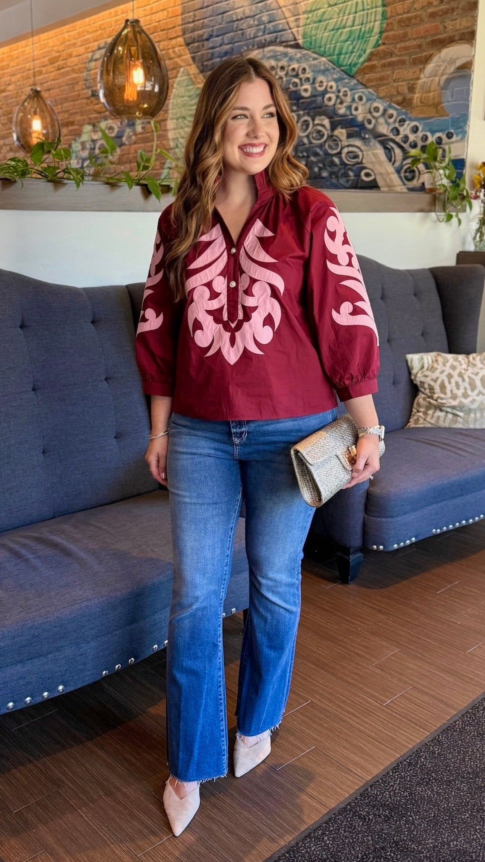Joseline Swirl Top - Burgundy & Pink