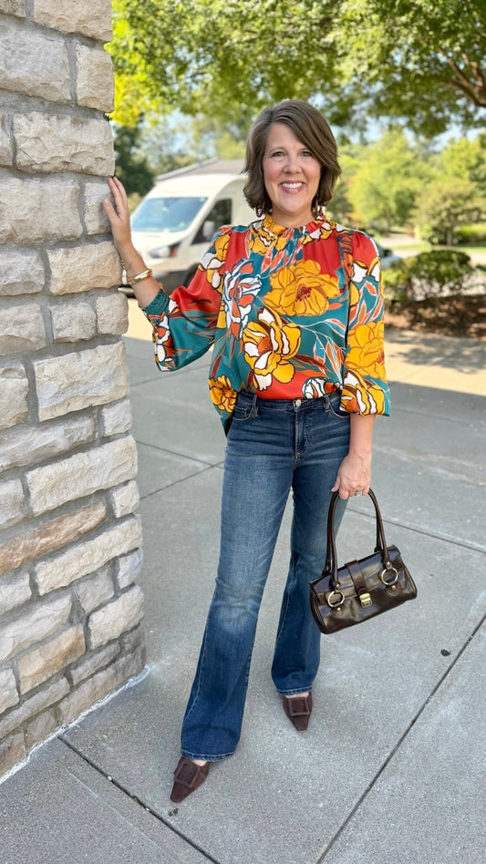 Tara Rust Floral Silky Blouse