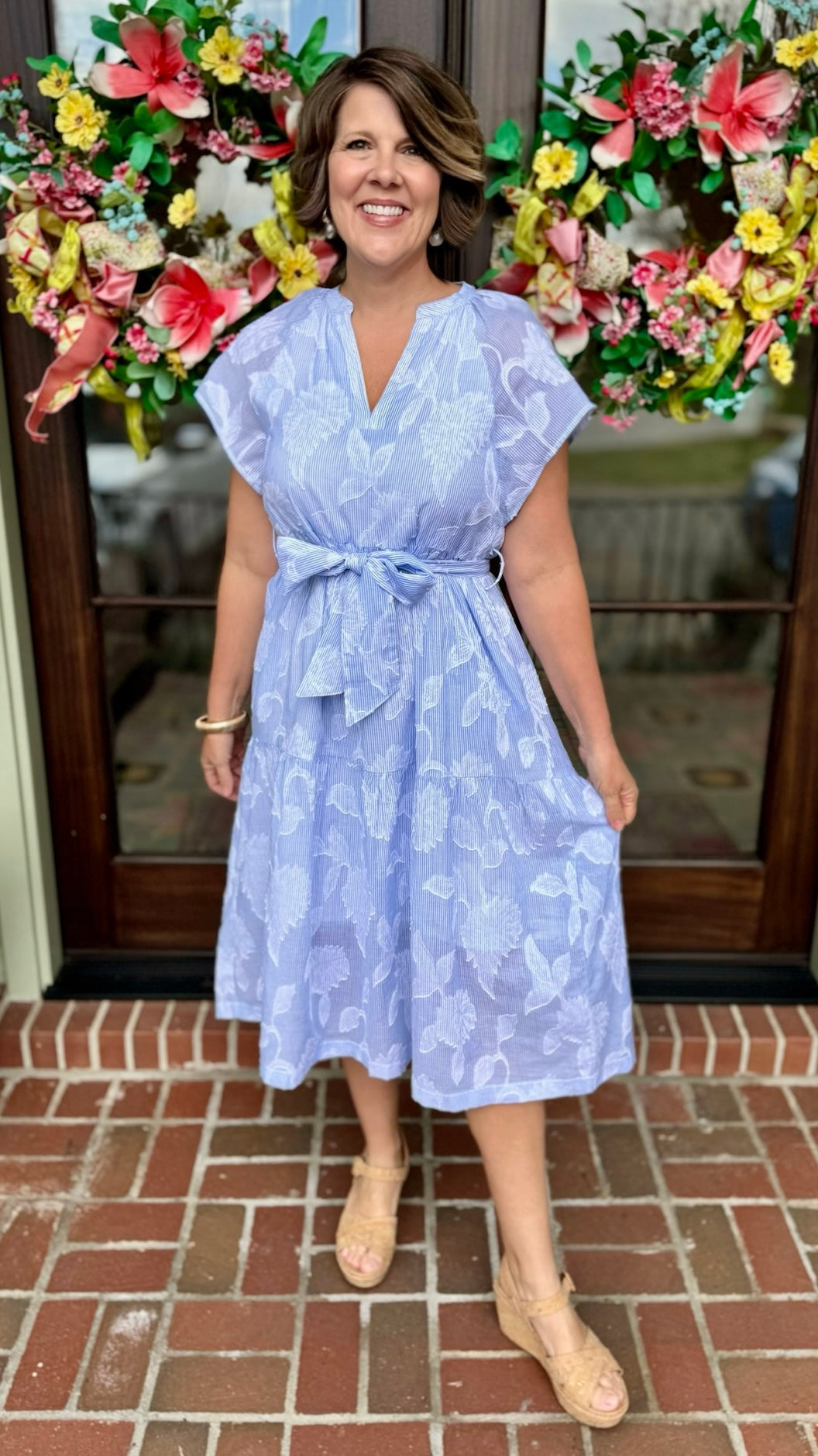 Lucy Floral Embroidery Midi Dress- Light Blue