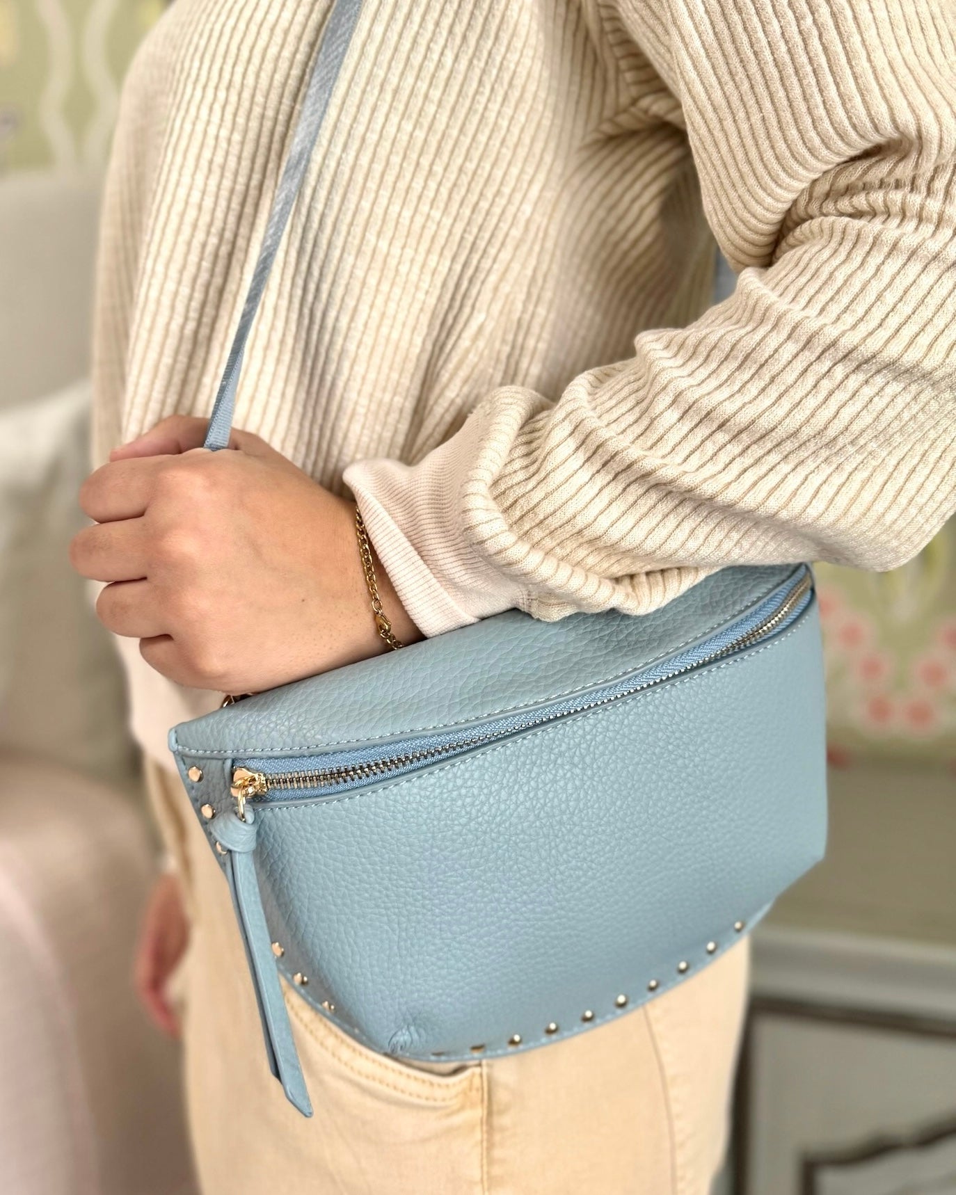 Fanny Pack With Studs - Sky Blue