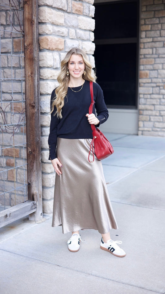 Sierra Satin Long Skirt - Gold