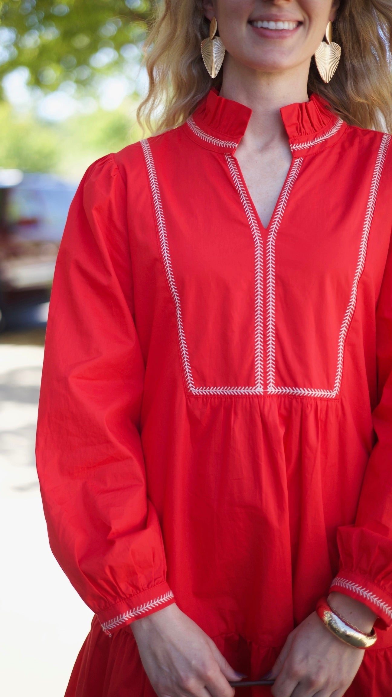 Emma Embroidered Dress - Red