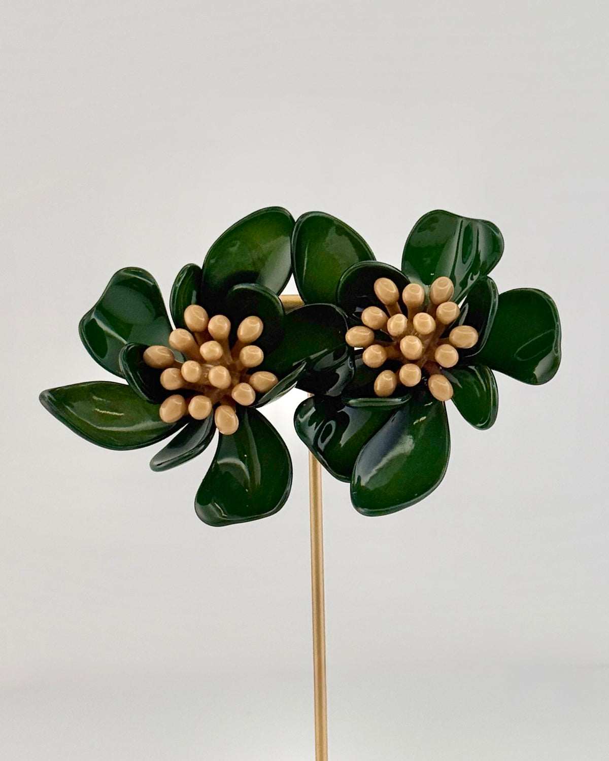 Resin Flower Statement Earrings - Green