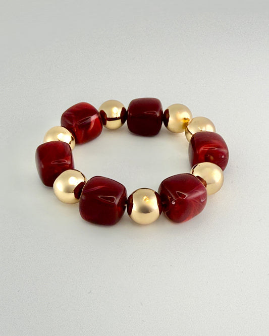 Gold & Burgundy Stretch Bracelet