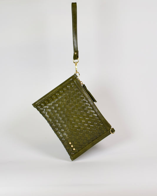 Veda Woven Crossbody & Clutch Bag - Olive