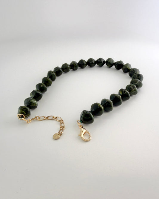 Marble Pebble Stone Necklace - Olive