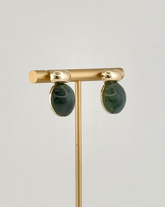 Resin Round Stud Earrings - Dark Olive