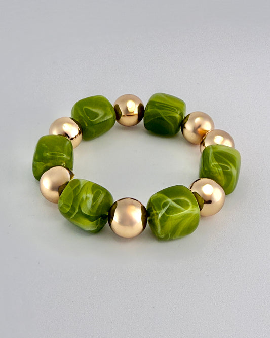 Gold & Olive Stretch Bracelet