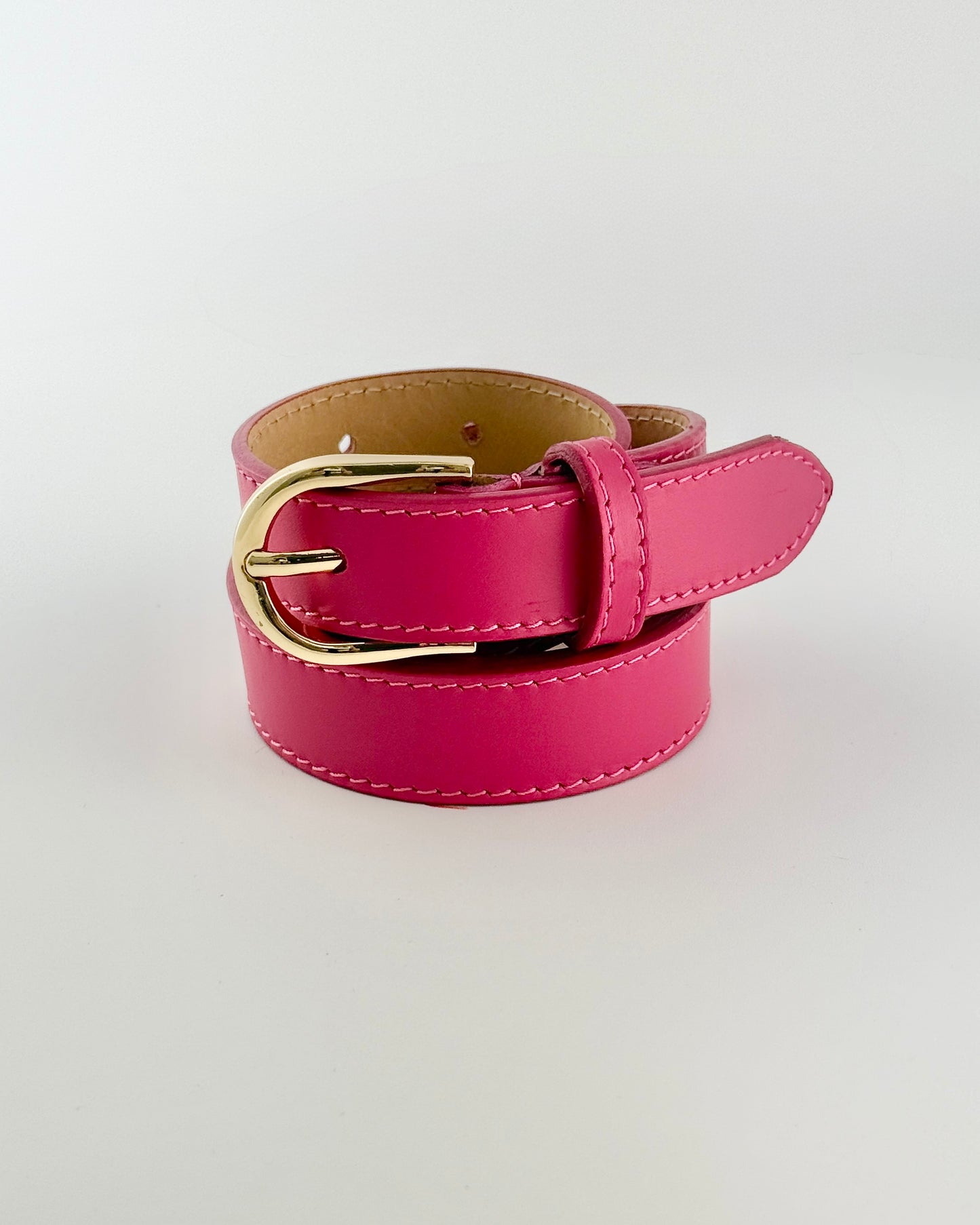 Hot Pink Skinny Leather Belt