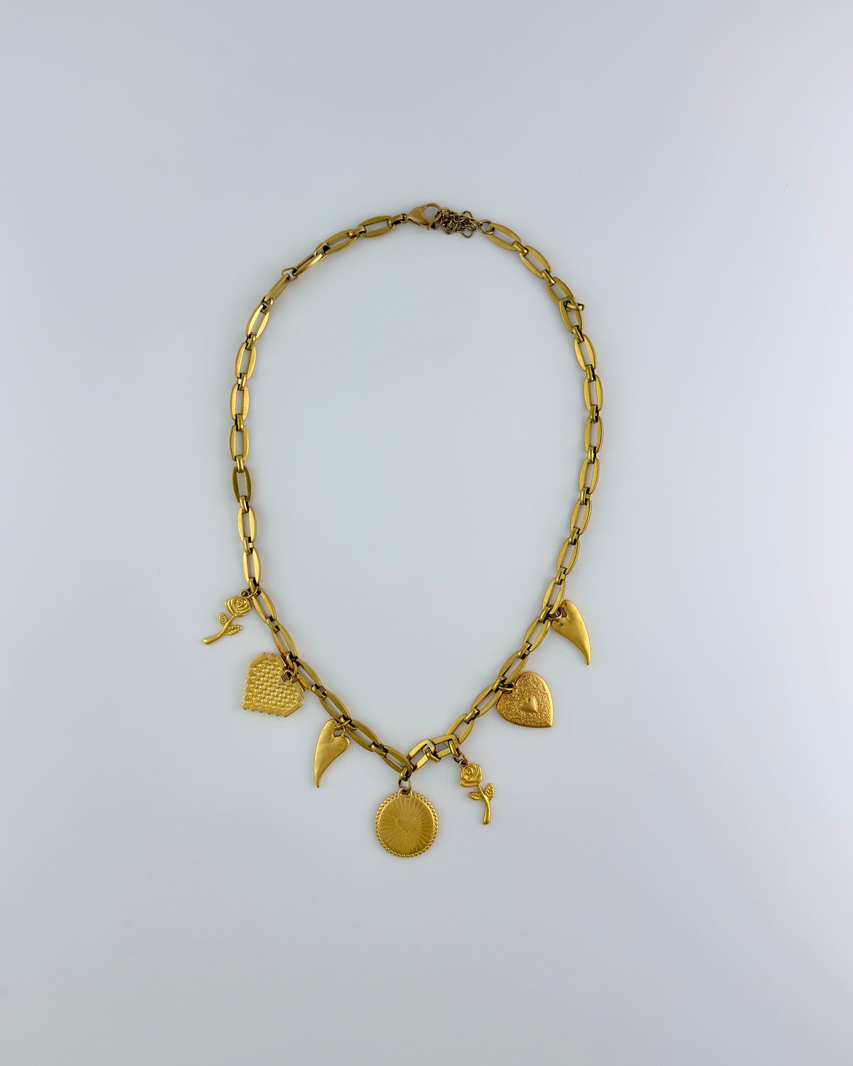 Gold Roses & Hearts Charm Necklace