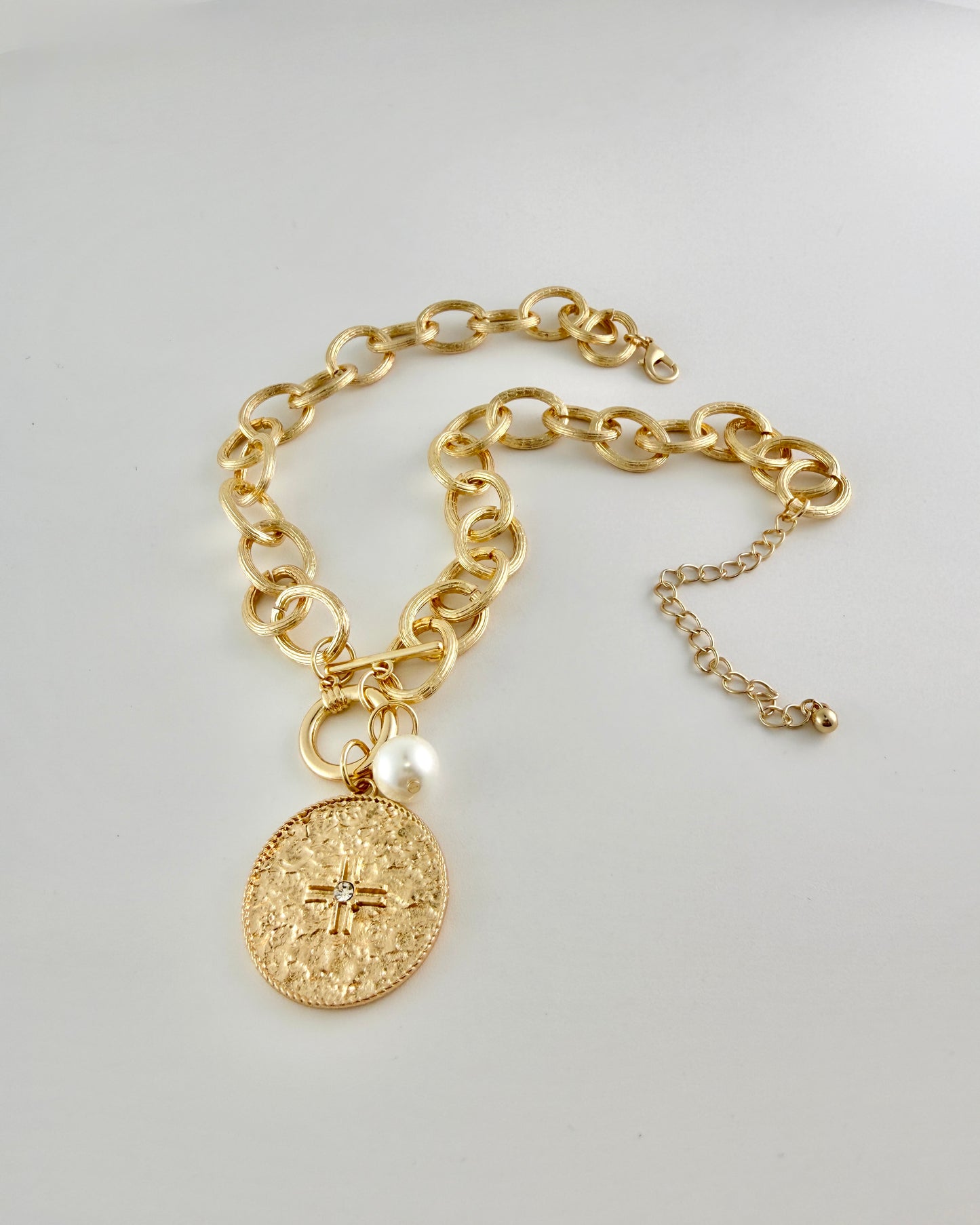 Pearl Charm & Cross Pendant Necklace