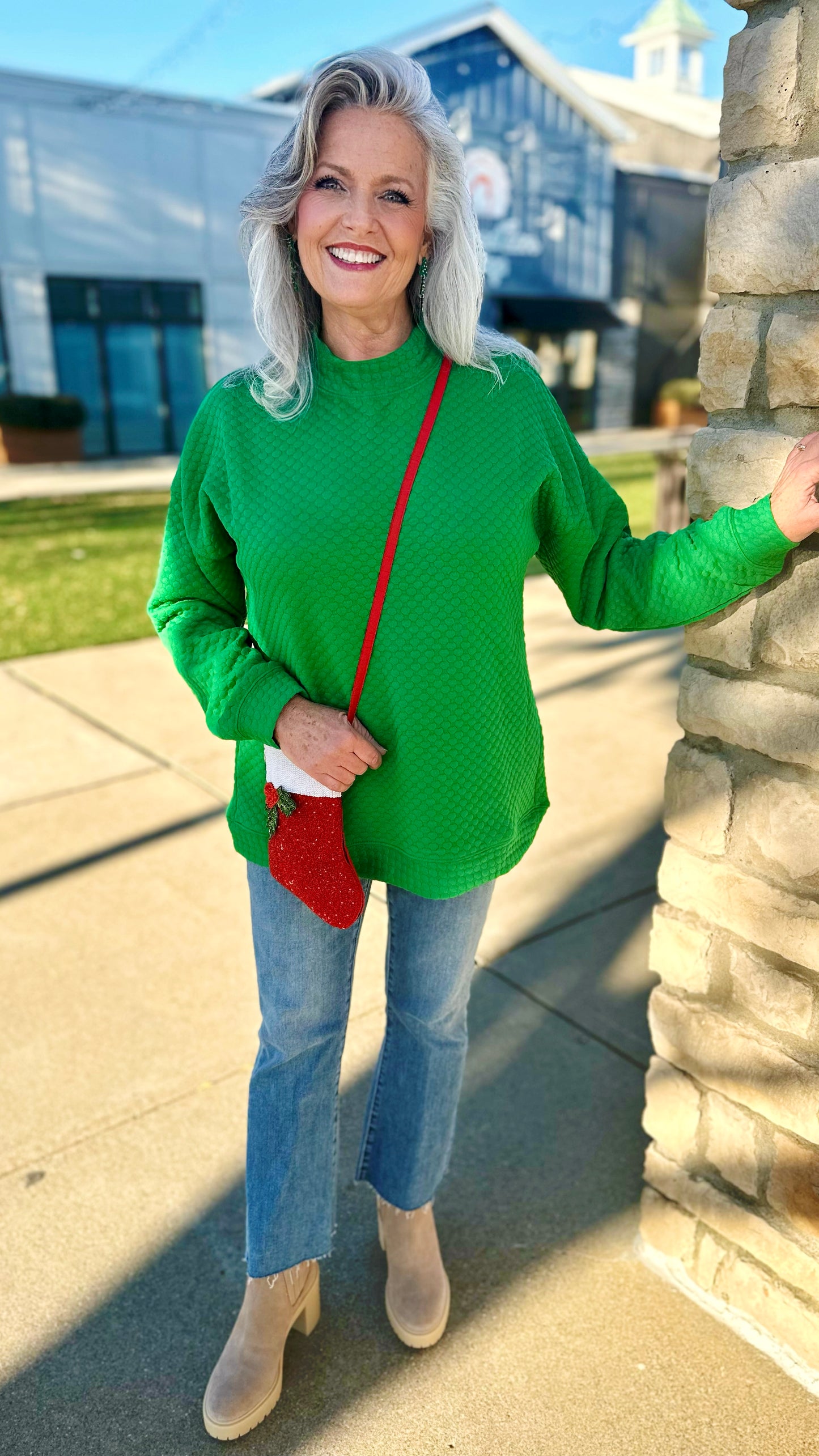 Mallory Mock Neck Top - Green