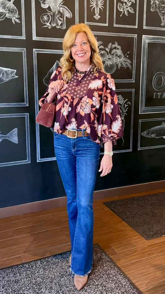 Tiffany Floral Top - Brown