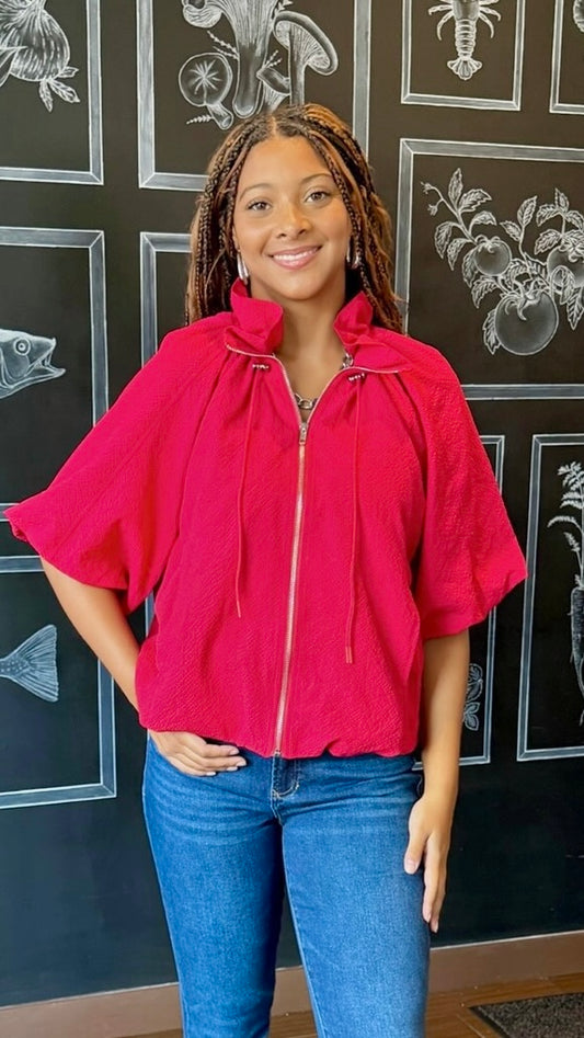 Michelle Searsucker Bomber Jacket - Red