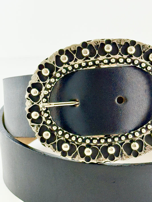 Black Bedazzle Leather Belt