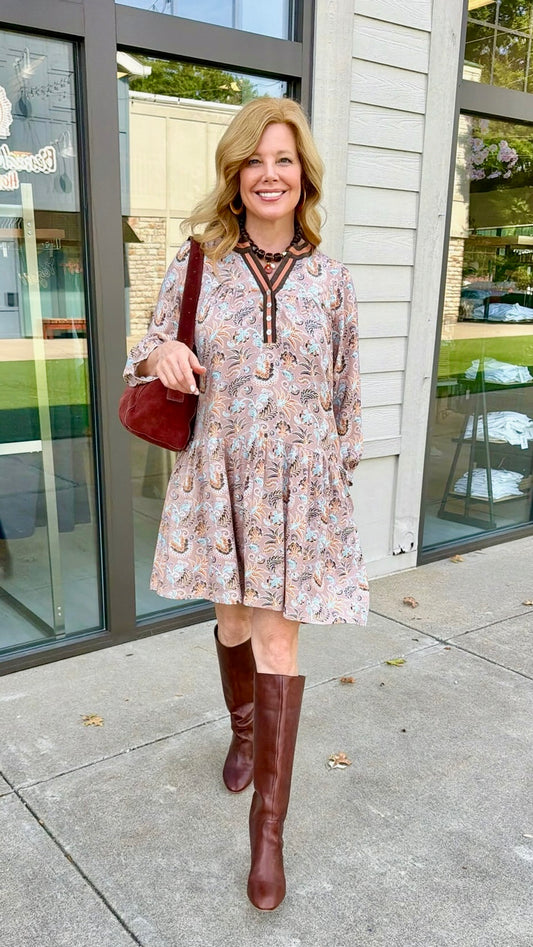 Aria Print Dress - Mauve