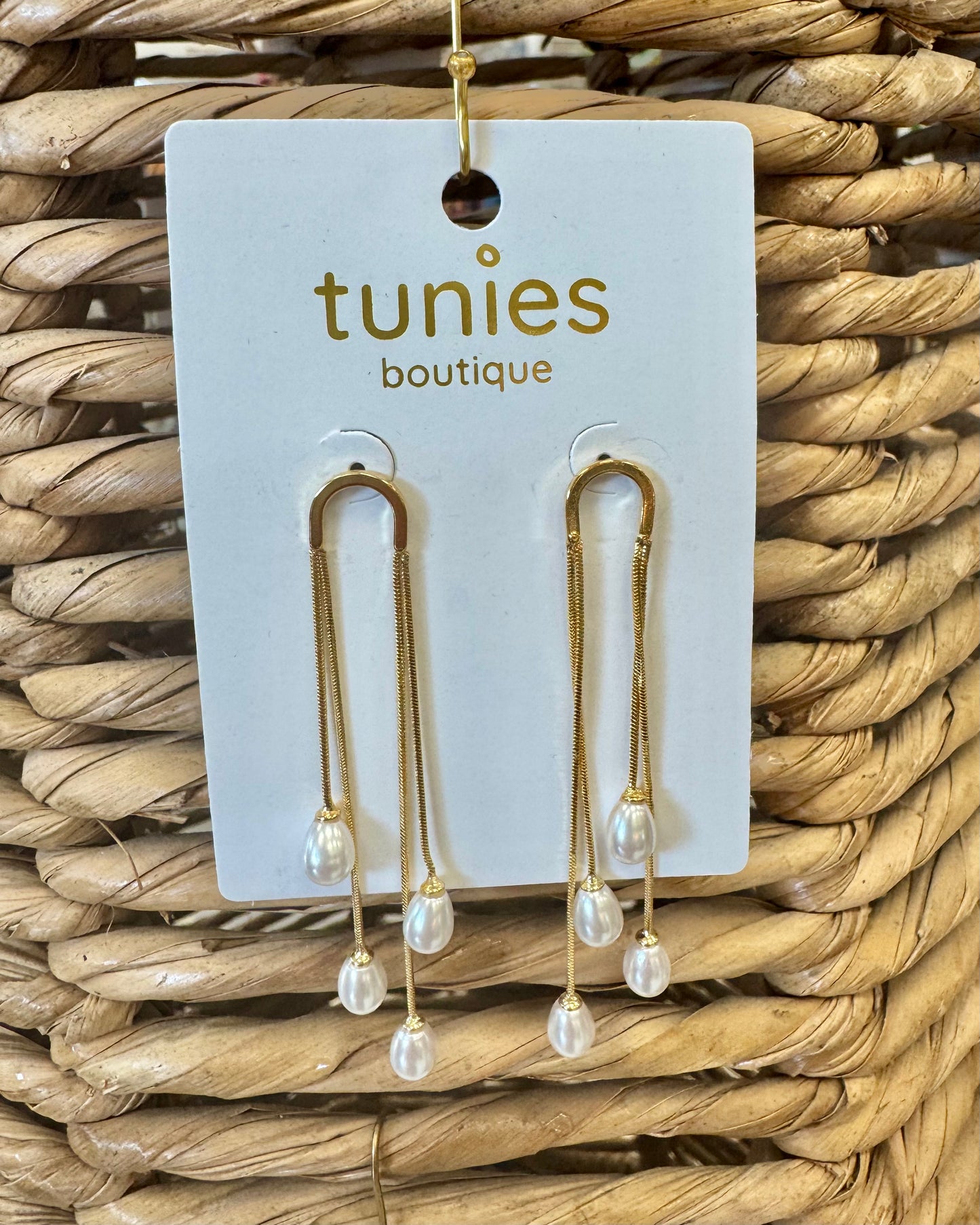 Gold Dangle Pearl Drop Earrings