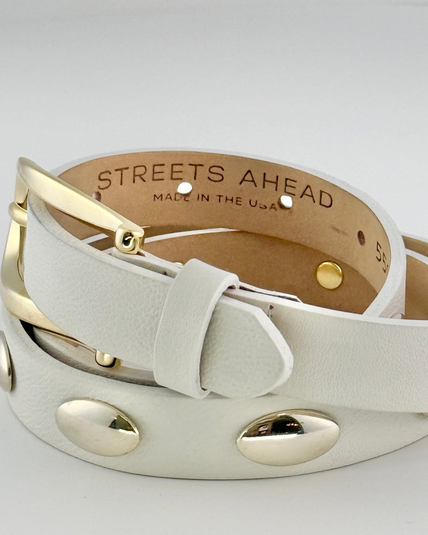 White Leather Belt With Oval Silver Studs