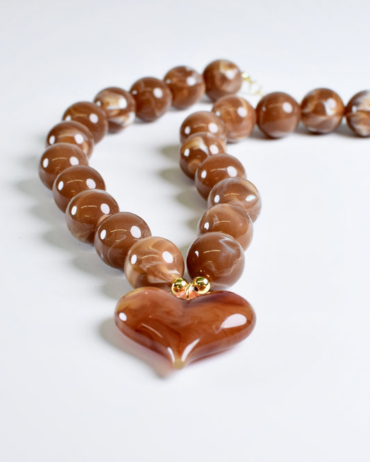 Roxie Smoked Bead Necklace With Heart