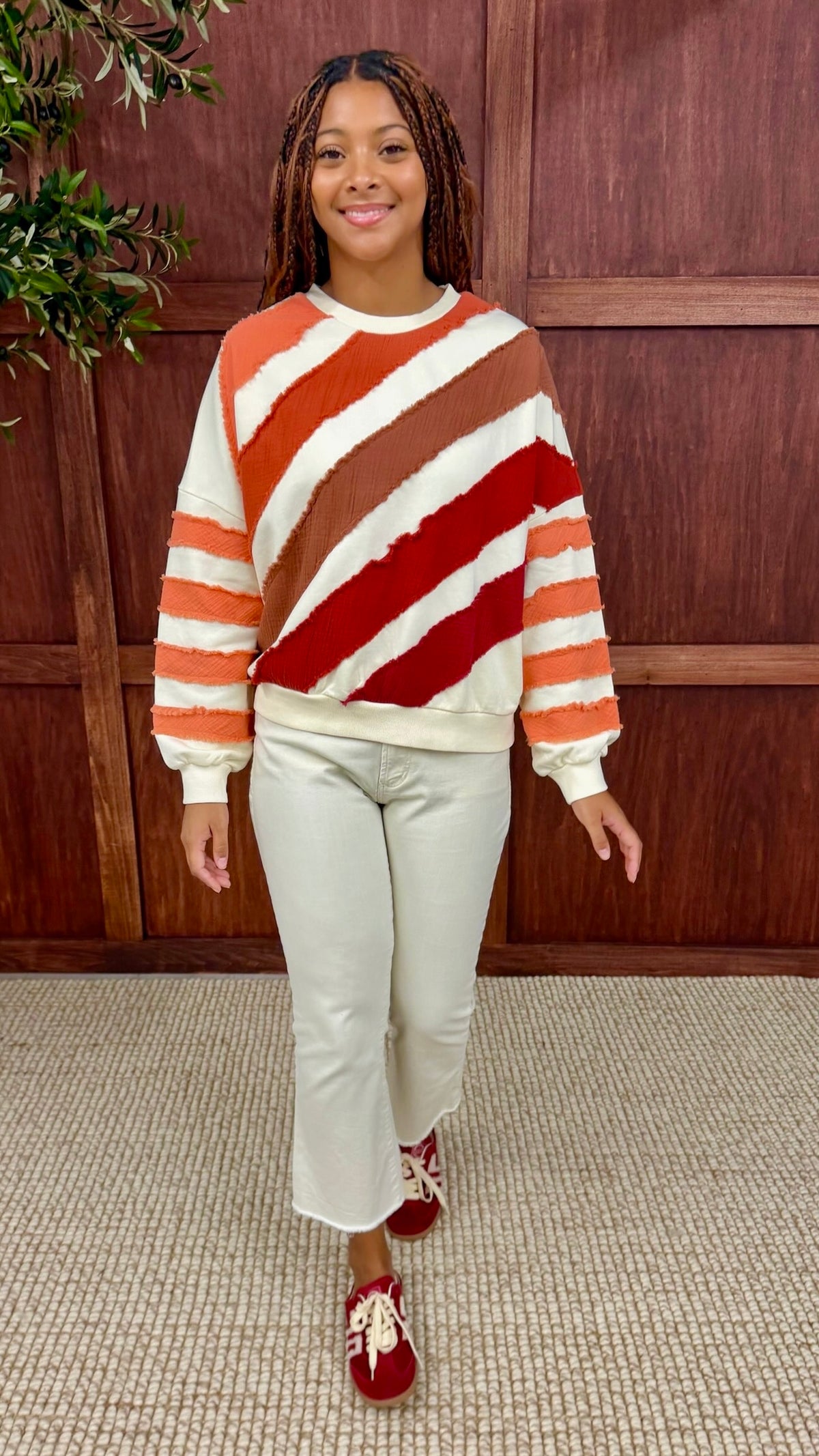Agnes Wavy Stripe Pullover - Rust Mix