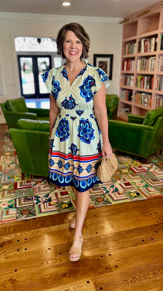 Arianna Geometric Floral Dress