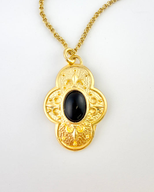 Black Stone Cross Necklace