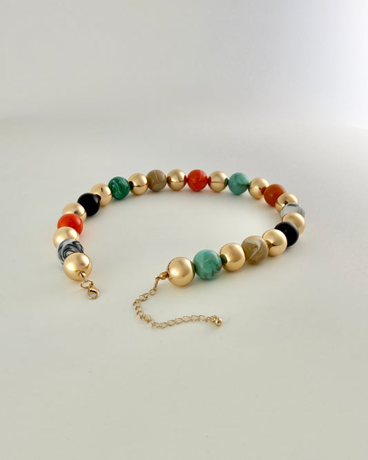 Mixed Stone & Gold Ball Necklace - Multi