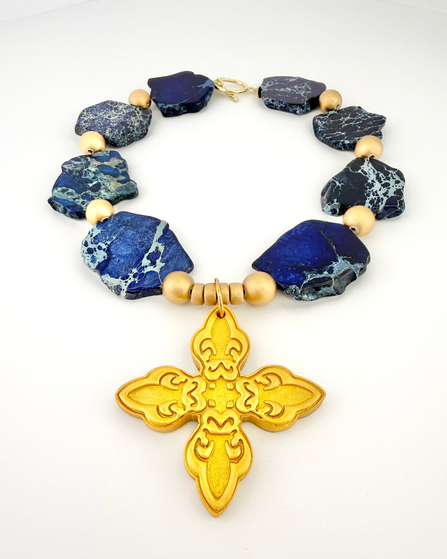 Blue Sea Jasper Kait Cross Necklace