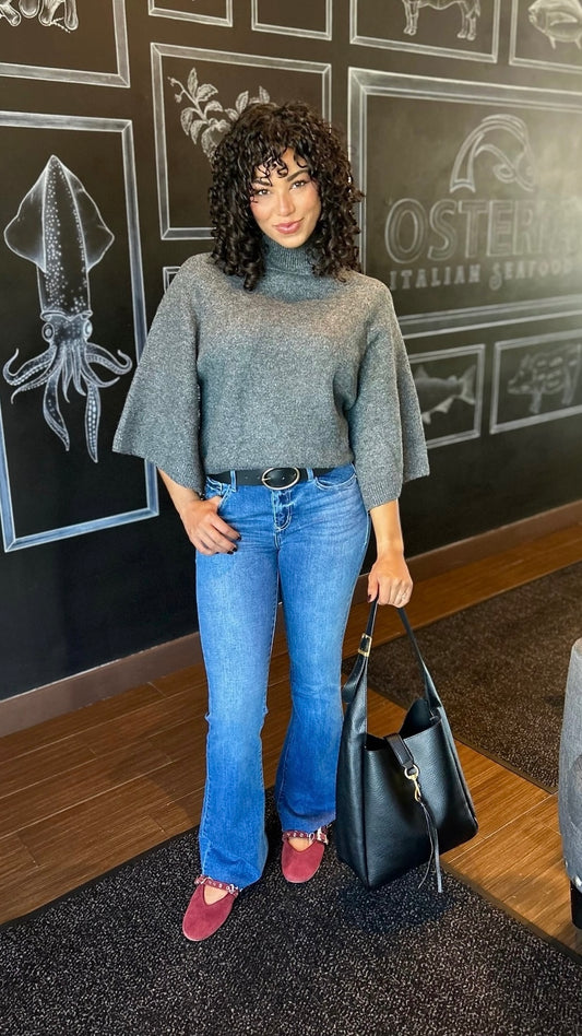 Wide Sleeve Turtleneck Sweater - Charcoal