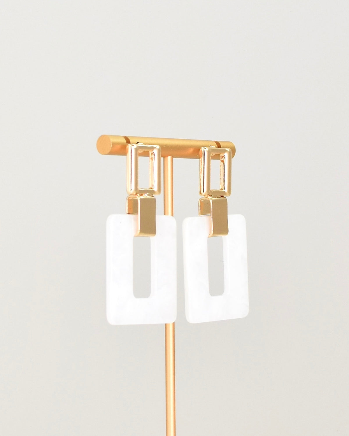 Square Gold & Resin Earrings - White