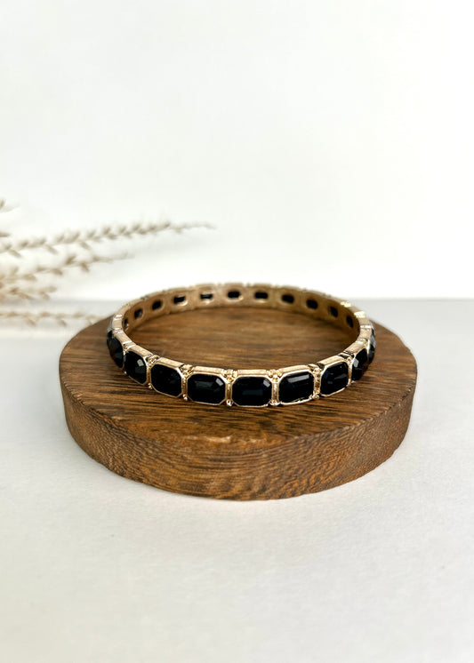 Gold Bangle with Black Crystals